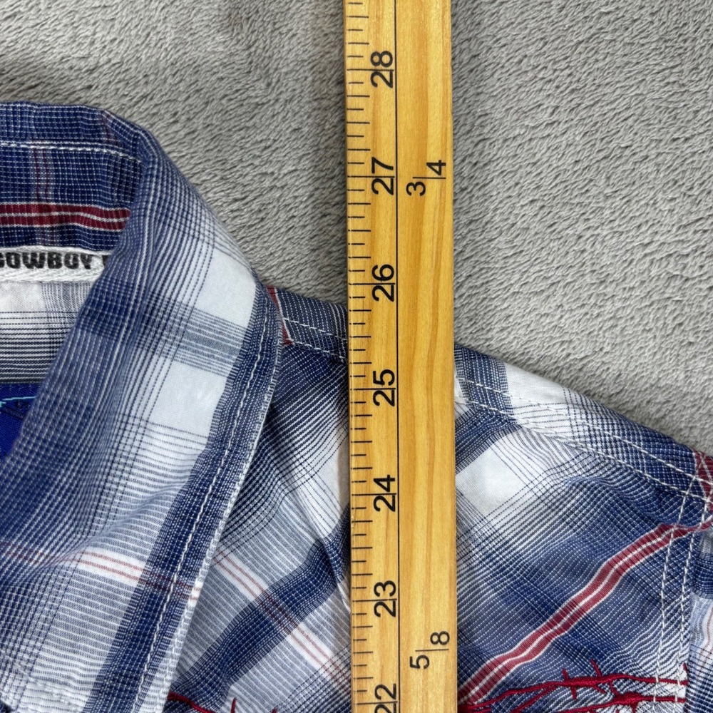 Cowboy Hardware Western Snap Shirt Women XL Blue Plaid Barbed Wire Embroidered - Picture 6 of 7